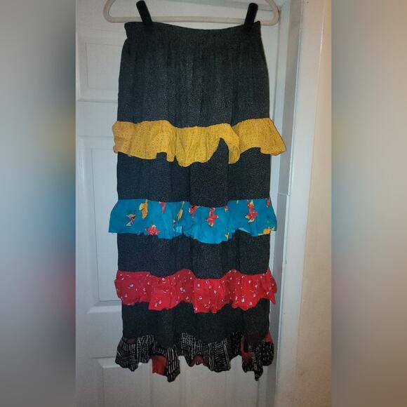 Vtg Ruffled Patchwork Broomstick Tiered Maxi Skirt Polka-Dot OS USA Made - Picture 2 of 11